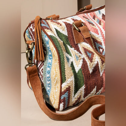 Handwoven Boho Chic Boston Bag / Satchel - Navajo Aztec Inspired Design