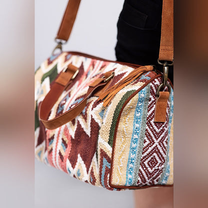 Handwoven Boho Chic Boston Bag / Satchel - Navajo Aztec Inspired Design
