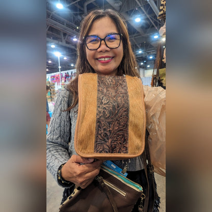 Luxury Italian Tooled Leather & Brazilian Cowhide Leather Crossbody Bag