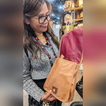 Luxury Italian Tooled Leather & Brazilian Cowhide Leather Crossbody Bag