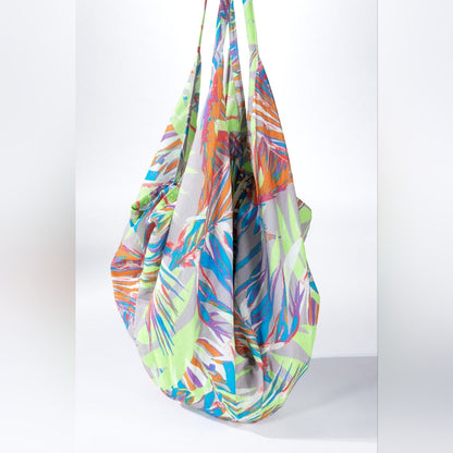 Boho Chic Beach Yoga Hobo Shoulder Bag - Multi Colored Tropical Palm Frond Print