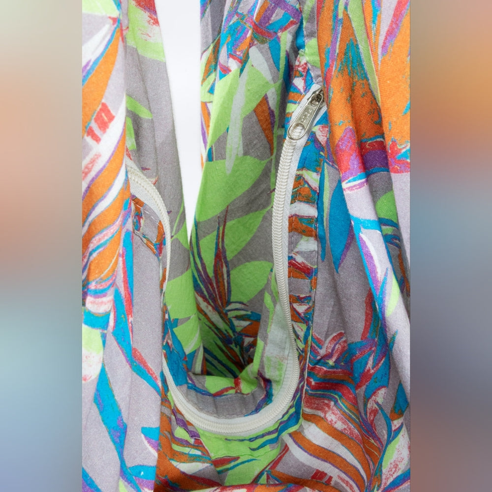 Boho Chic Beach Yoga Hobo Shoulder Bag - Multi Colored Tropical Palm Frond Print