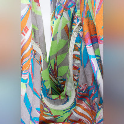 Boho Chic Beach Yoga Hobo Shoulder Bag - Multi Colored Tropical Palm Frond Print