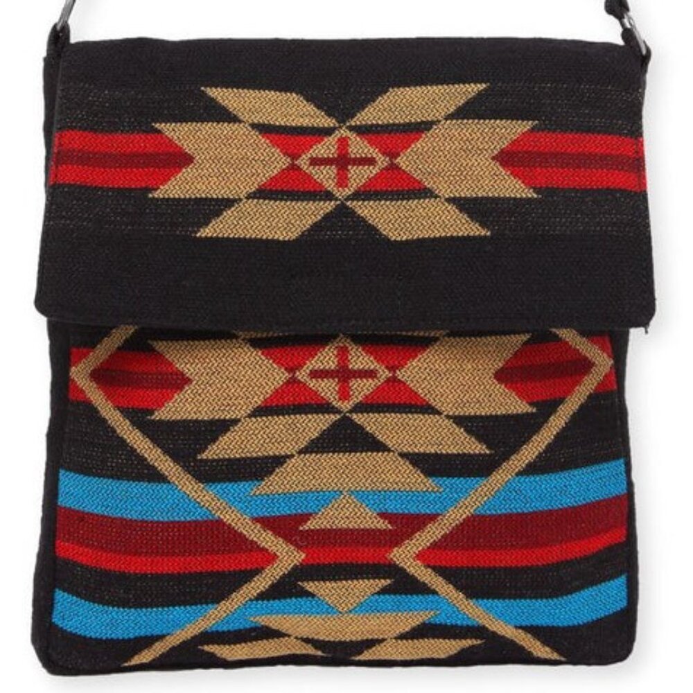 Flap Top Shoulder Bag - Southwest Style - Ethnic Inspired Design - Lightweight