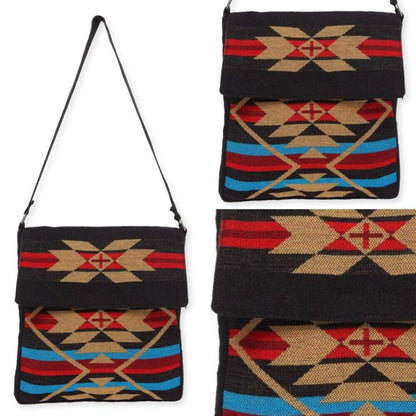 Flap Top Shoulder Bag - Southwest Style - Ethnic Inspired Design - Lightweight