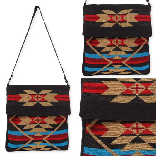 Flap Top Shoulder Bag - Southwest Style - Ethnic Inspired Design - Lightweight