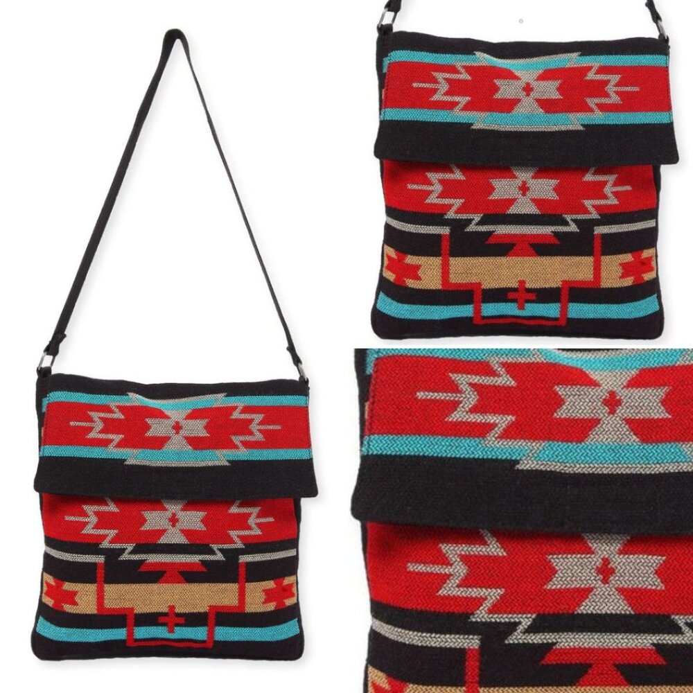 Flap Top Shoulder Bag - Southwest Style - Ethnic Inspired Design - Lightweight