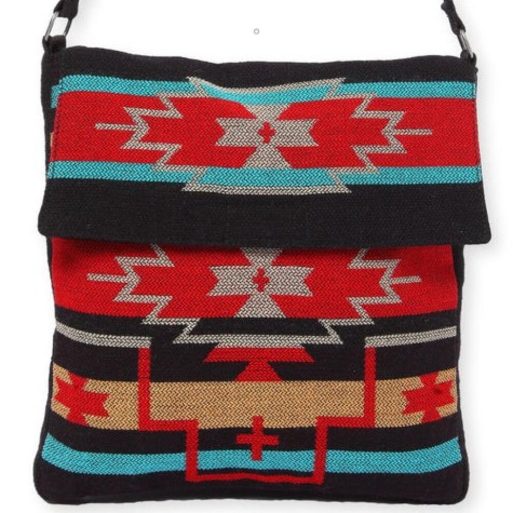 Flap Top Shoulder Bag - Southwest Style - Ethnic Inspired Design - Lightweight