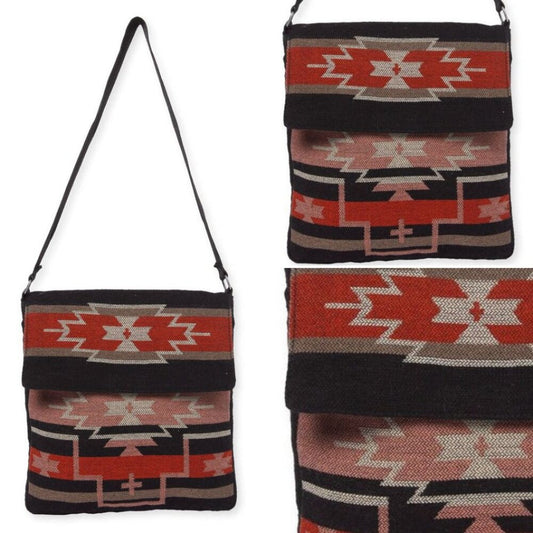 Flap Top Shoulder Bag - Southwest Style - Ethnic Inspired Design - Lightweight