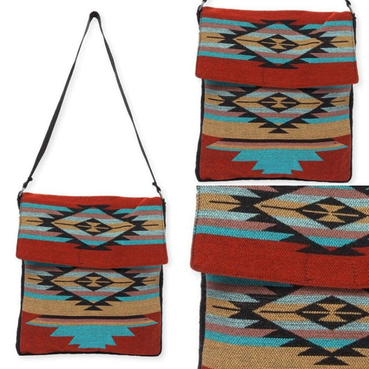 Flap Top Shoulder Bag - Southwest Style - Ethnic Inspired Design - Lightweight