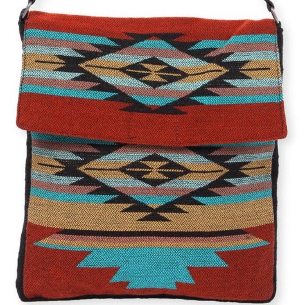 Flap Top Shoulder Bag - Southwest Style - Ethnic Inspired Design - Lightweight