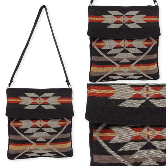 Flap Top Shoulder Bag - Southwest Style - Ethnic Inspired Design - Lightweight