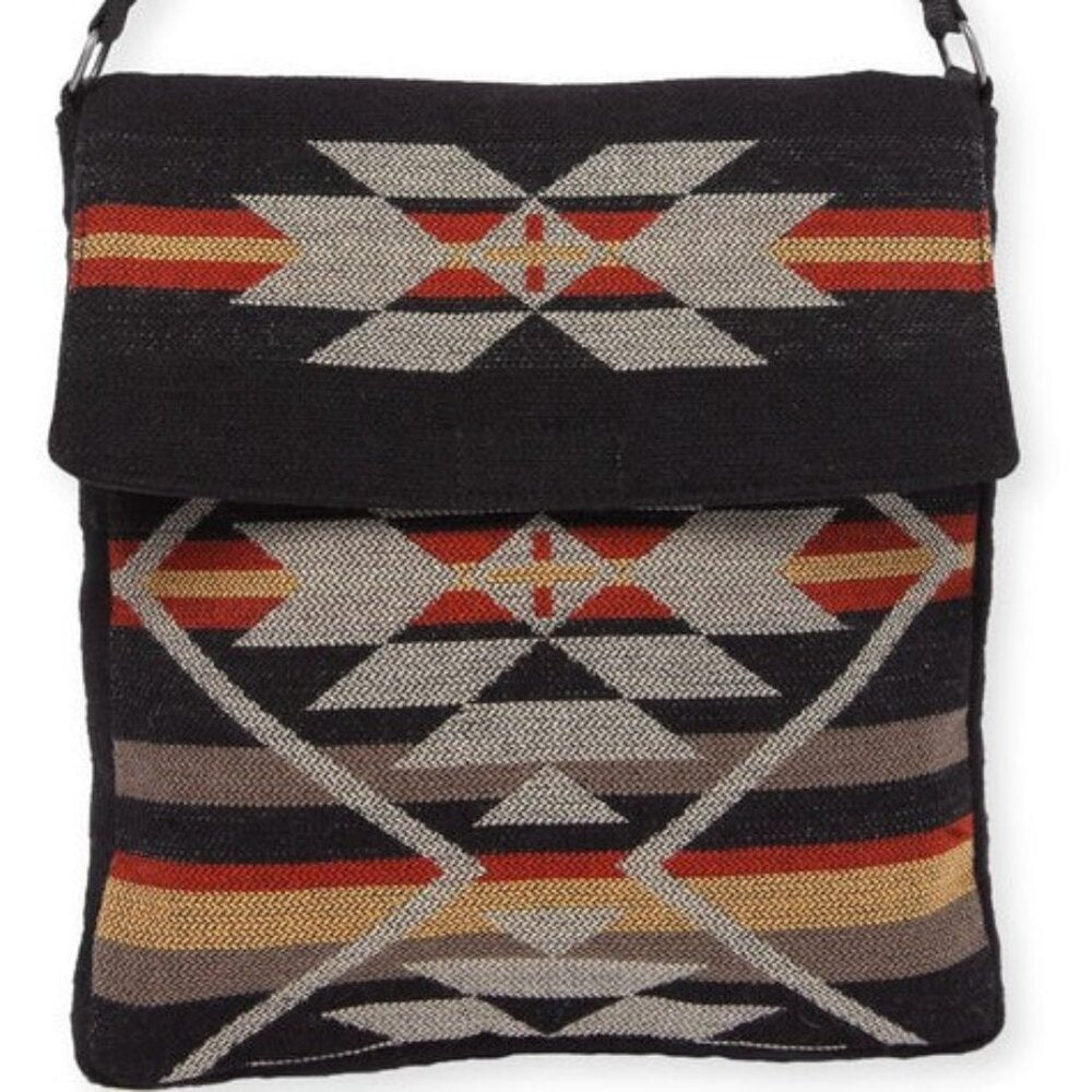Flap Top Shoulder Bag - Southwest Style - Ethnic Inspired Design - Lightweight