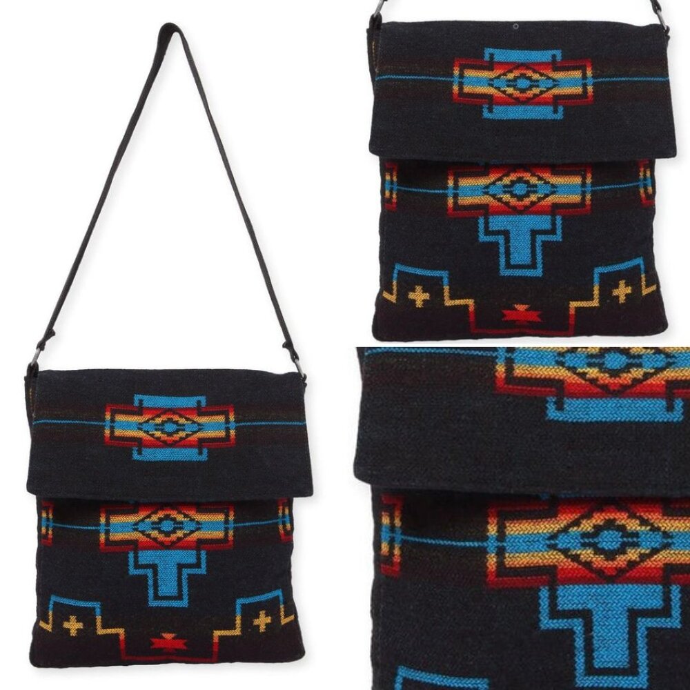 Flap Top Shoulder Bag - Southwest Style - Ethnic Inspired Design - Lightweight