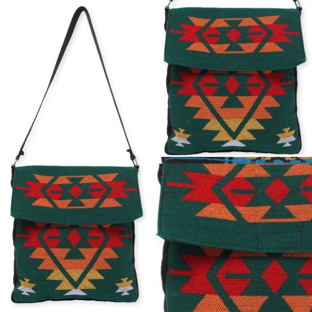 Flap Top Shoulder Bag - Southwest Style - Ethnic Inspired Design - Lightweight