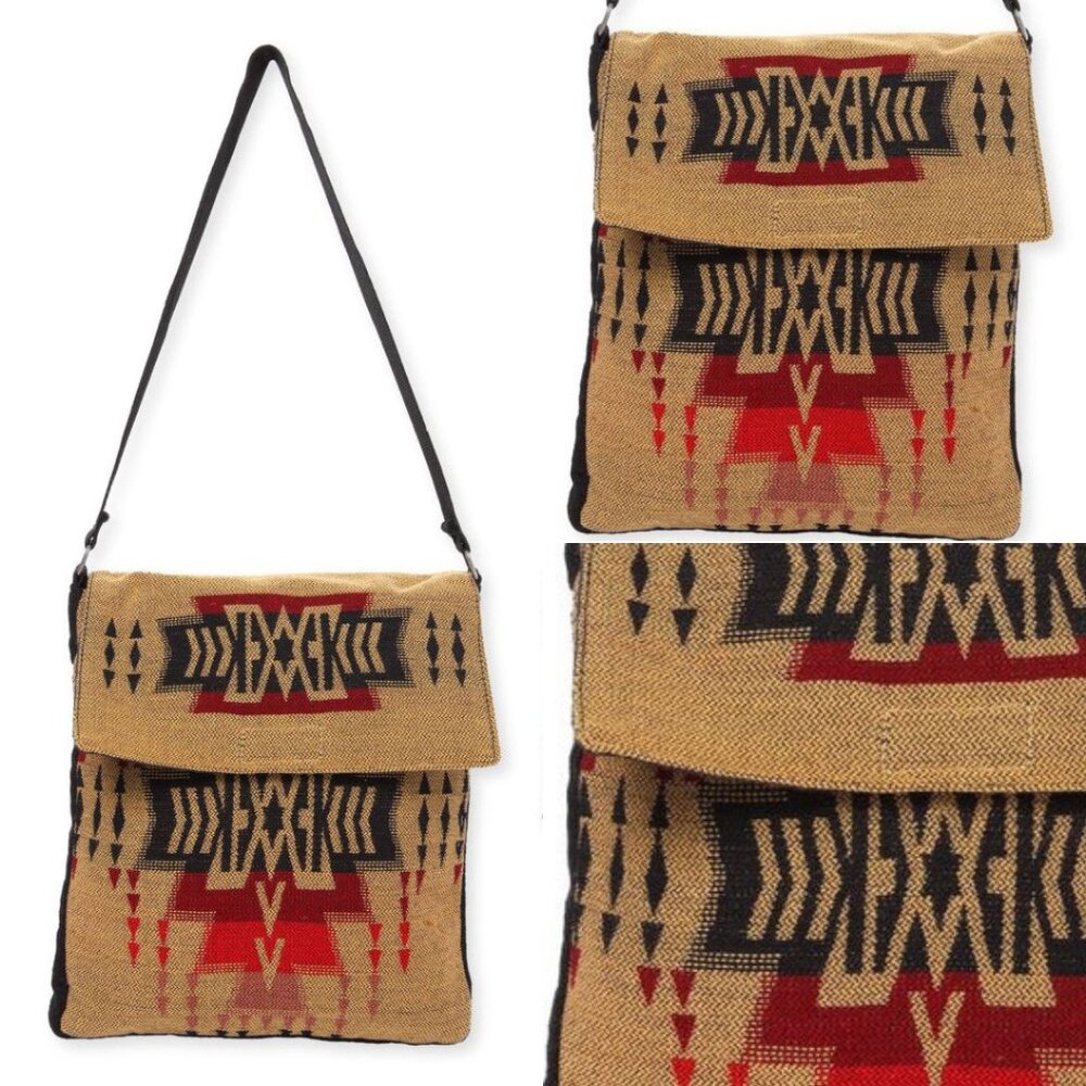 Flap Top Shoulder Bag - Southwest Style - Ethnic Inspired Design - Lightweight