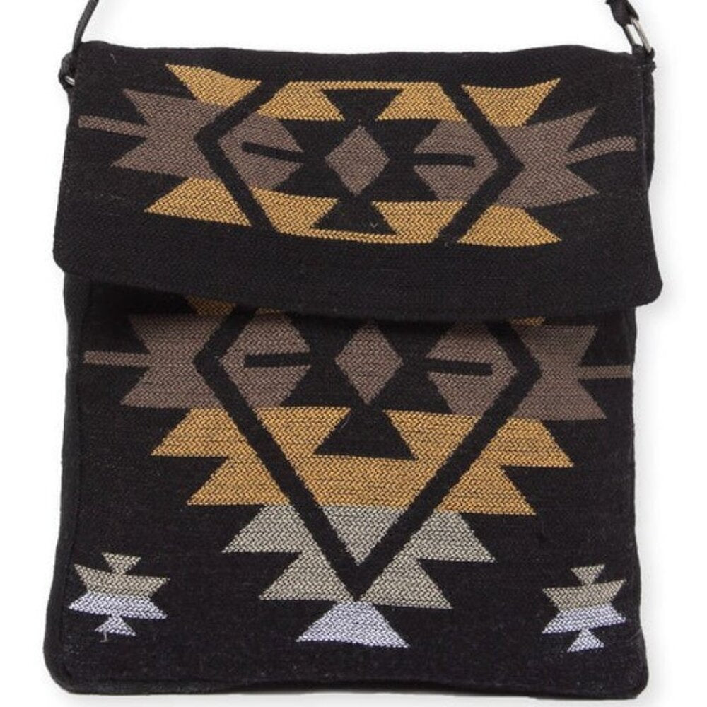 Flap Top Shoulder Bag - Southwest Style - Ethnic Inspired Design - Lightweight