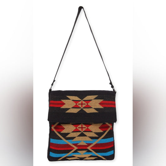 Flap Top Shoulder Bag - Southwest Style - Ethnic Inspired Design - Lightweight