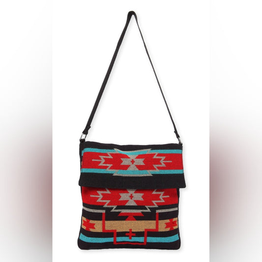 Flap Top Shoulder Bag - Southwest Style - Ethnic Inspired Design - Lightweight