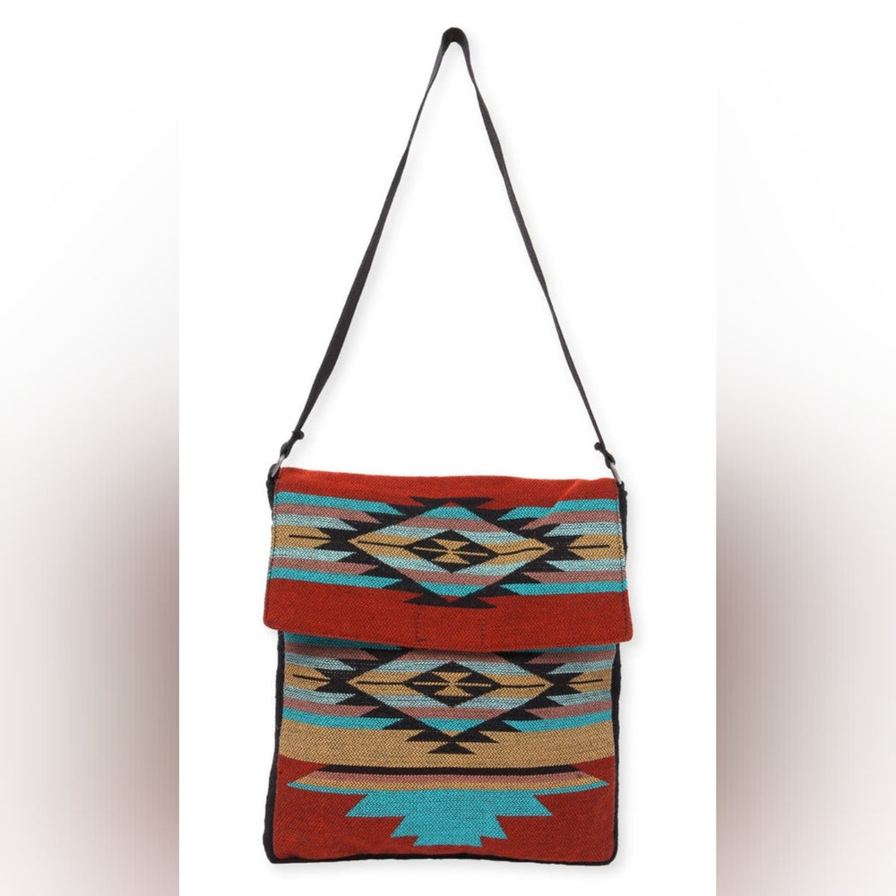 Flap Top Shoulder Bag - Southwest Style - Ethnic Inspired Design - Lightweight