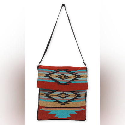 Flap Top Shoulder Bag - Southwest Style - Ethnic Inspired Design - Lightweight