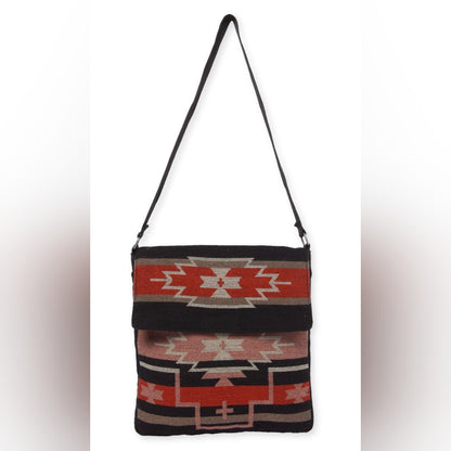 Flap Top Shoulder Bag - Southwest Style - Ethnic Inspired Design - Lightweight