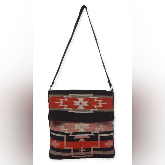 Flap Top Shoulder Bag - Southwest Style - Ethnic Inspired Design - Lightweight