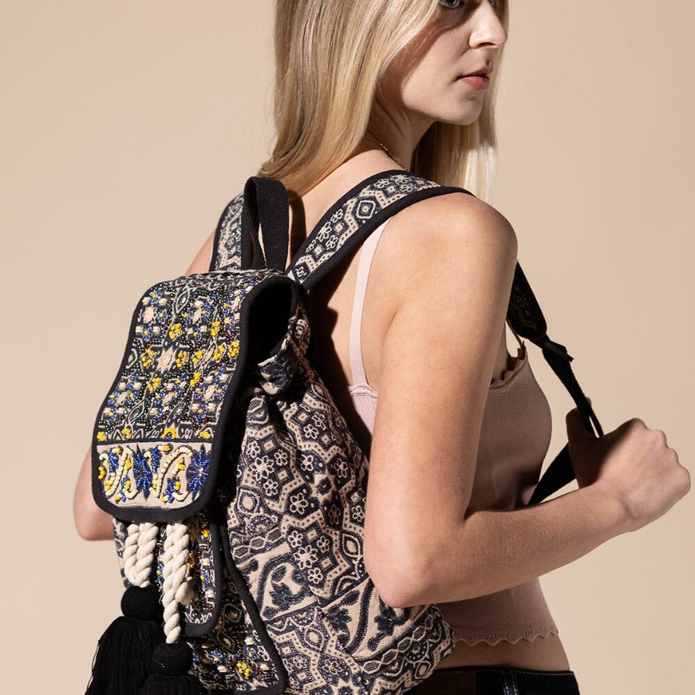 Handmade Backpack w/ a Unique Ethnic Bohemian Look - Fully Fine Cotton