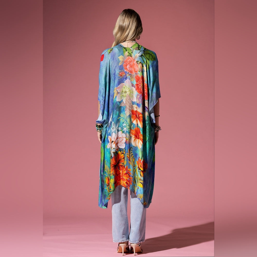 Dreamy Floral Print Kimono - Watercolor Effect Background - Soft Silky Material