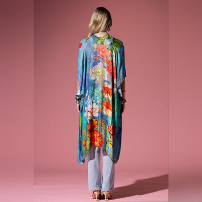 Dreamy Floral Print Kimono - Watercolor Effect Background - Soft Silky Material