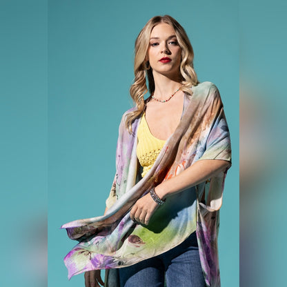 Beautiful Floral Print Kimono - Watercolor Effect Background - Soft & Silky