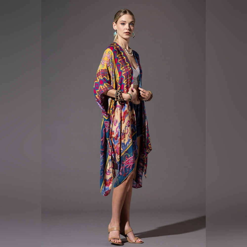 Colorful Floral Paisley & Geometric Print Kimono - Soft & Silky - Lightweight