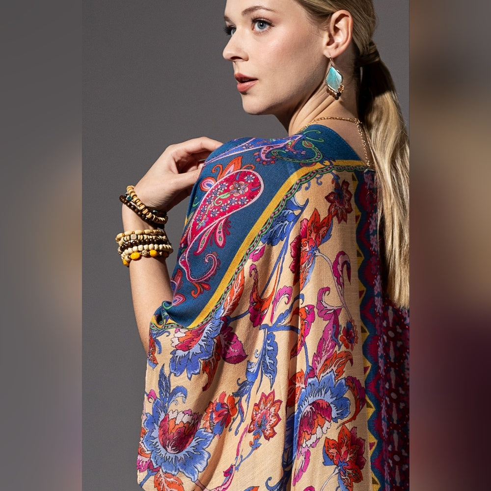 Colorful Floral Paisley & Geometric Print Kimono - Soft & Silky - Lightweight