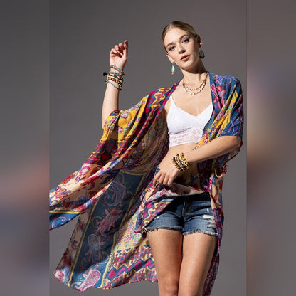 Colorful Floral Paisley & Geometric Print Kimono - Soft & Silky - Lightweight