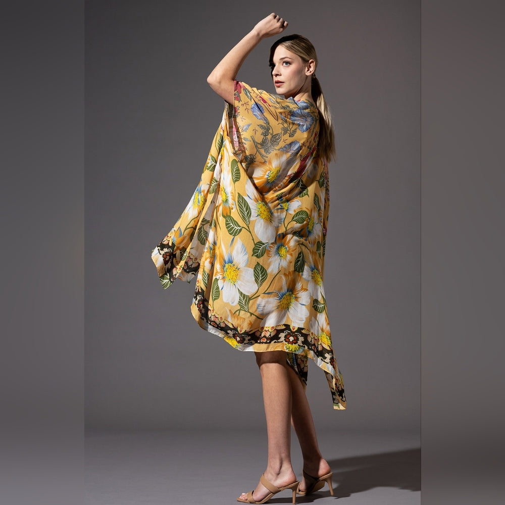 Soft & Silky Kimono - Colorful Floral Print - Dark Floral Border - Lightweight