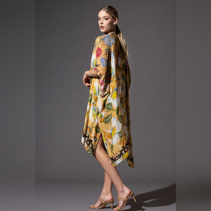Soft & Silky Kimono - Colorful Floral Print - Dark Floral Border - Lightweight