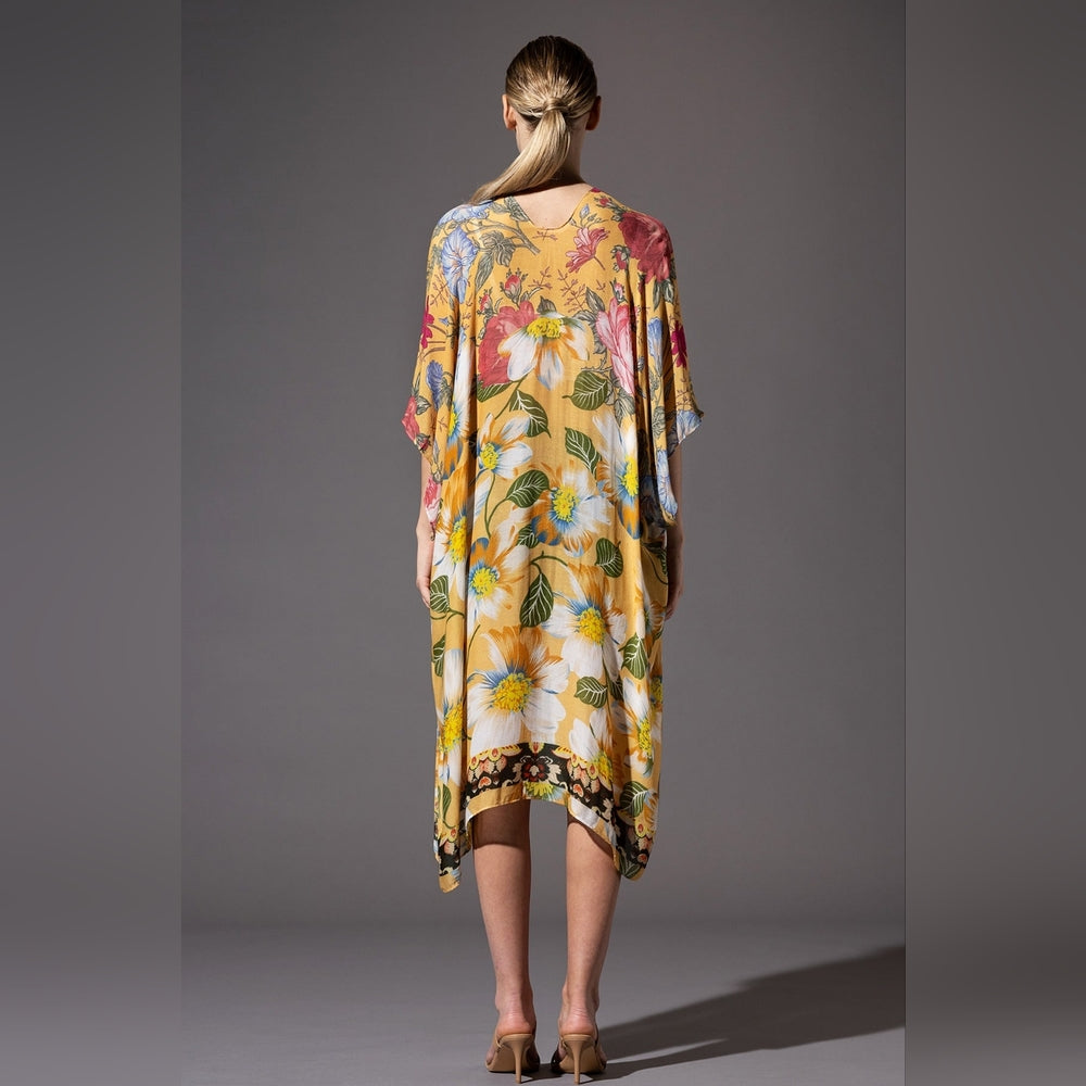 Soft & Silky Kimono - Colorful Floral Print - Dark Floral Border - Lightweight