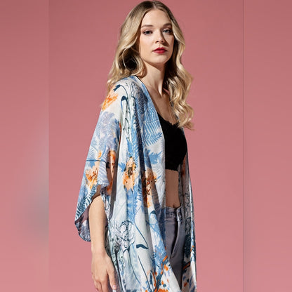 Flower Tree Print Kimono - Subtle Colors - Elegant & Breezy - Lightweight