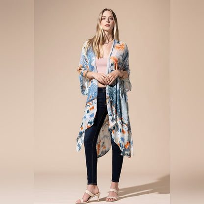 Flower Tree Print Kimono - Subtle Colors - Elegant & Breezy - Lightweight