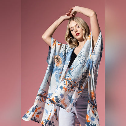 Flower Tree Print Kimono - Subtle Colors - Elegant & Breezy - Lightweight