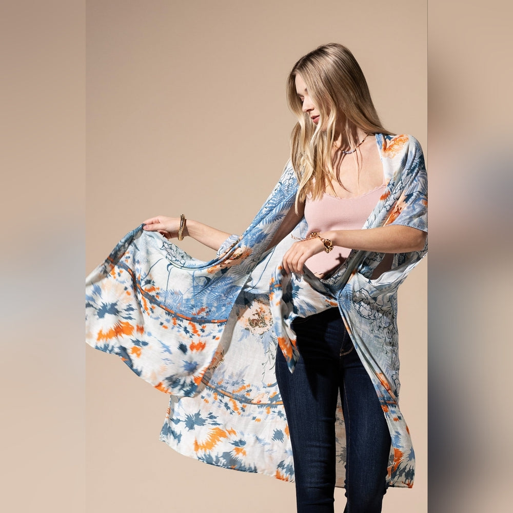 Flower Tree Print Kimono - Subtle Colors - Elegant & Breezy - Lightweight