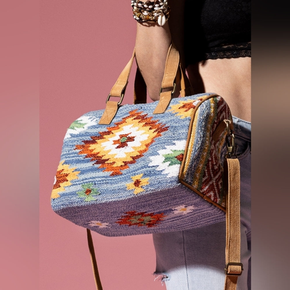 Handmade Boho Chic Satchel / Boston Bag - Navajo Aztec Inspired Design