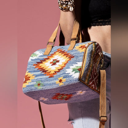 Handmade Boho Chic Satchel / Boston Bag - Navajo Aztec Inspired Design
