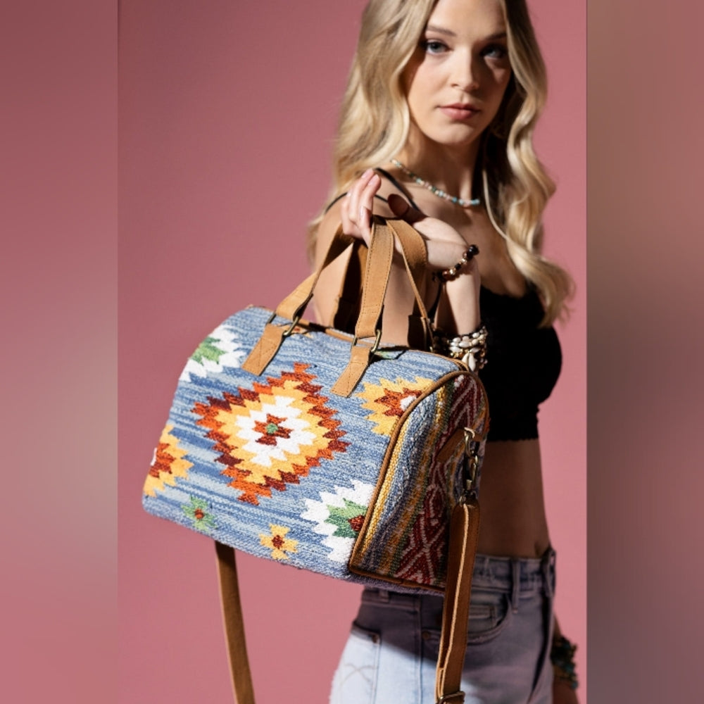 Handmade Boho Chic Satchel / Boston Bag - Navajo Aztec Inspired Design