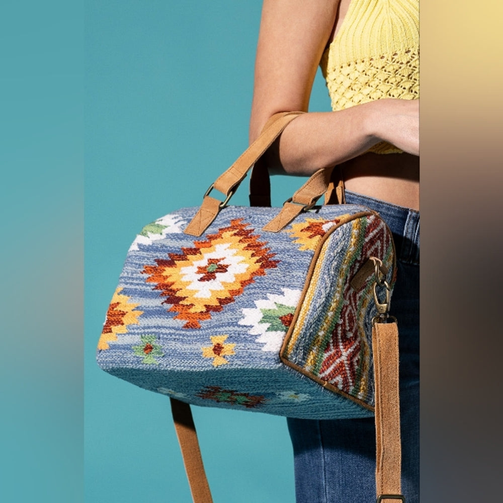 Handmade Boho Chic Satchel / Boston Bag - Navajo Aztec Inspired Design