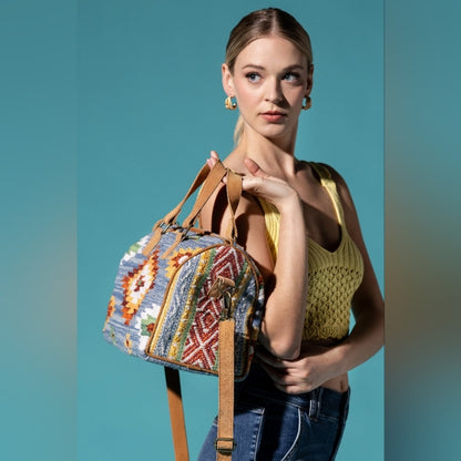 Handmade Boho Chic Satchel / Boston Bag - Navajo Aztec Inspired Design