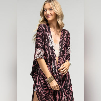 Tropical Flower & Pink Zebra Print Kimono - Lightweight Silky Material