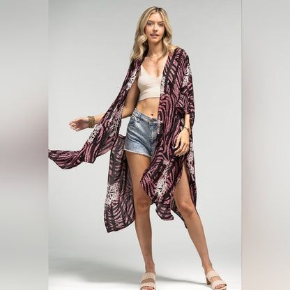 Tropical Flower & Pink Zebra Print Kimono - Lightweight Silky Material