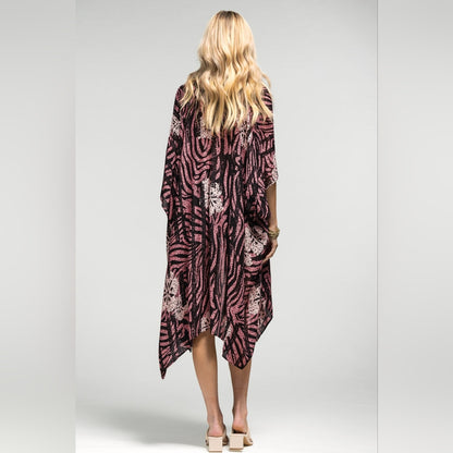 Tropical Flower & Pink Zebra Print Kimono - Lightweight Silky Material