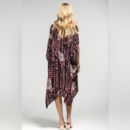 Tropical Flower & Pink Zebra Print Kimono - Lightweight Silky Material